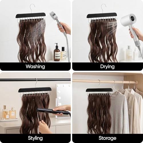 Hair Extension Organizer - 2 Pack Storage Hanger with Metal Hooks