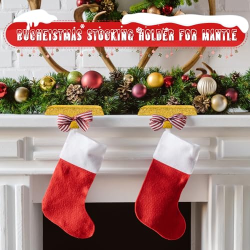Gold Christmas Stocking Holders Set of 12 - Mantle Hooks for Holiday Decor