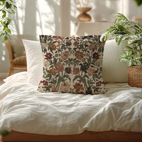 Dark Botanical 01 Vintage Floral Throw Pillow Cover 18x18