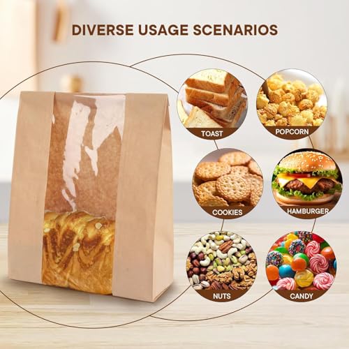 30 Pack Bread Paper Bags with Window & Labels - Homemade Bread Storage Bags