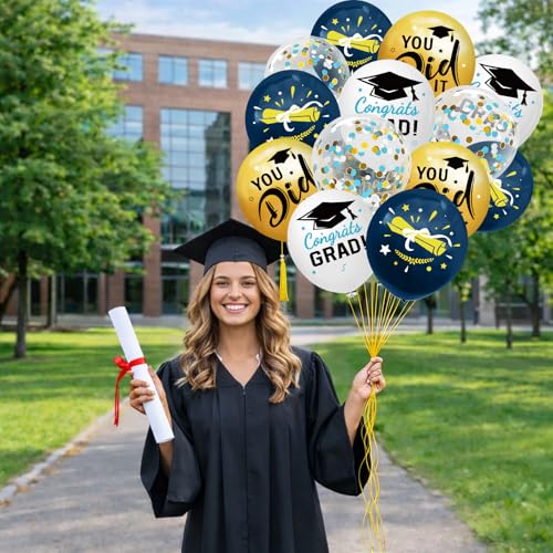 Graduation Balloons 2026 - 62pcs Navy Blue Gold White Latex Decor