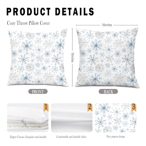 SDFKMLCDL Blue Silver Christmas Snowflake Pillow Cover 18x18 - Holiday Decor