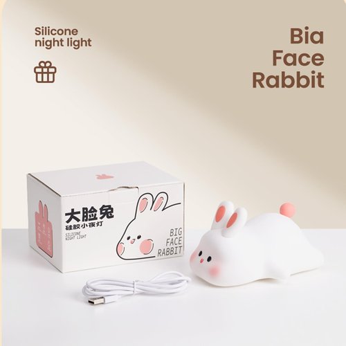 Drecoam Bunny Lamp, Rabbit Night Light with Timer, Soft Silicone Big Face Bunny Gifts, Rechargeable Dimmable LED Nursery Light, Animal Kawaii Bedroom Decor for Kids Baby
