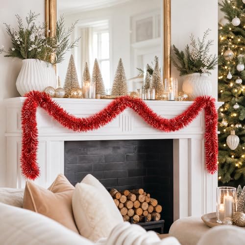 50FT Red Christmas Tinsel Garland Thick Metallic Twist Tree Decoration - Variation of THIS listing