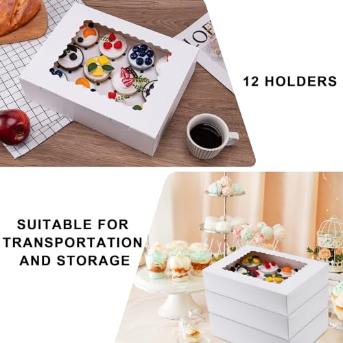 Hoewina White 6PCS Cupcake Boxes with Window - Holds 12 Cupcakes