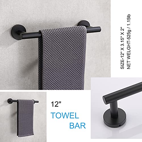 TASTOS 12 Inch Matte Black Towel Bar, SUS 304 Stainless Steel Towel Holder