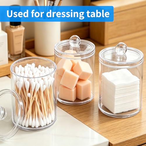 3-Pack Clear Acrylic Qtip Holder Dispenser for Bathroom Storage