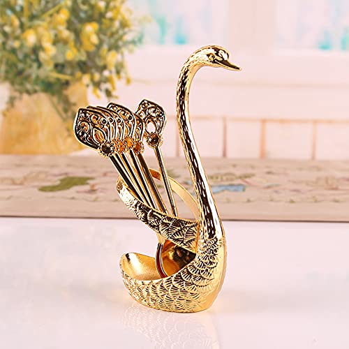 Frandilo Gold Swan Coffee Spoon Set with Holder - Elegant Kitchen Organizer