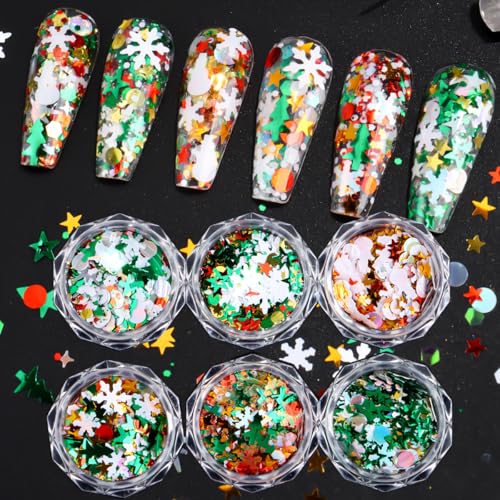 Christmas Nail Art Glitter Sequins 6-Box Winter Snowflake Design