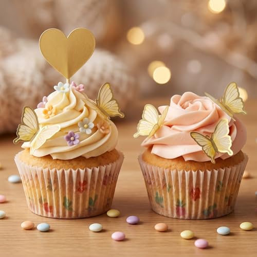 22 Pcs Gold Butterfly Cake Toppers - Elegant Decorations for Parties