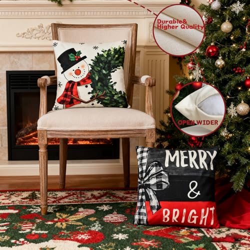 Haundry 4-Piece Christmas Pillow Covers, 18x18 Inch Red & White Holiday Set