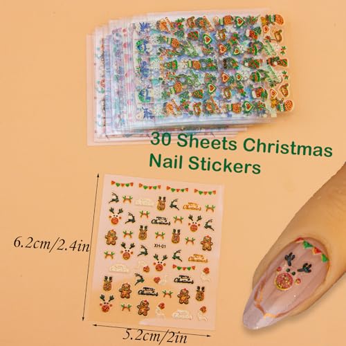 Christmas Snowflake Nail Decals - 30 Sheets 3D Self-Adhesive Winter Holiday Nail Art Stickers