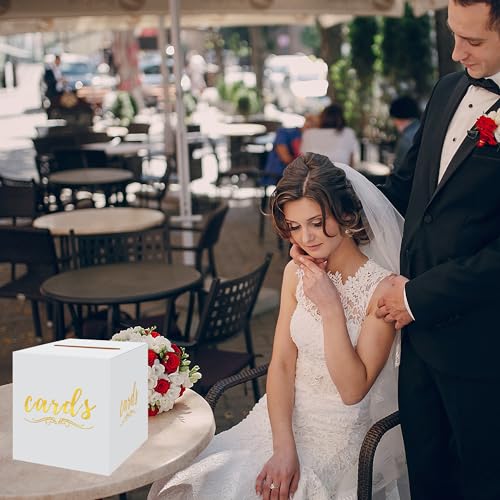 Gold and White Wedding Card Box - 8.7" Gift Card Holder for Events