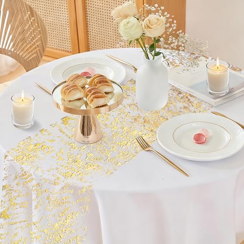 Gold Glitter Table Runner 11 Inch x 100 Feet - Metallic Foil Mesh Wedding Party Decor - Variation of Gold / 11 Inch x 100 Feet