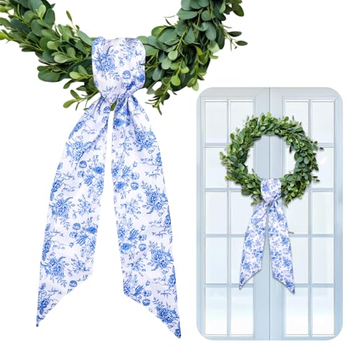 Chinoiserie Blue Flower Wreath Sashes - 2 Pcs Decor for Home & Parties