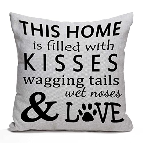 Dog Lover Cotton Linen Throw Pillow Cover 16x16 - Wagging Tail Design