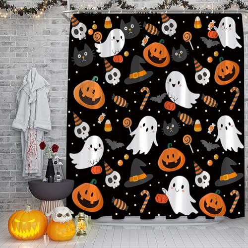 Halloween Ghost Shower Curtain, 70x70 Inch Spooky Gothic Fabric Bathroom Decor