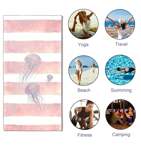 KLRIGR Oversized Jellyfish Beach Towel 36x72in Microfiber Sand-Free Quick Dry - Stripe Watercolor