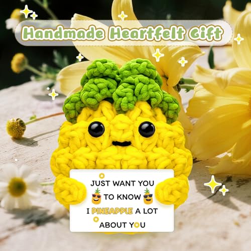 Handmade Crochet Pineapple Figurine Gift with Encouragement Card
