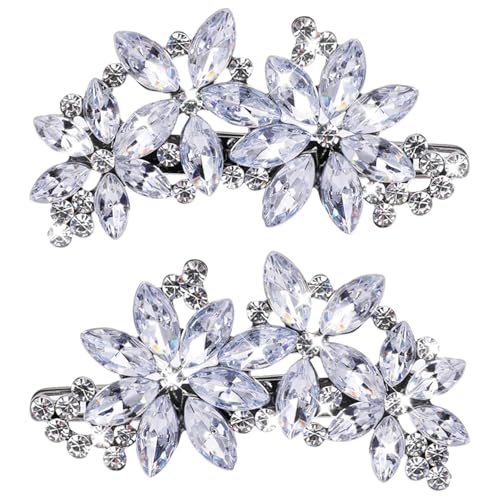 Ahltoiex 2 Pcs Rhinestone Silver Flower Hair Clips for Bridal Wedding