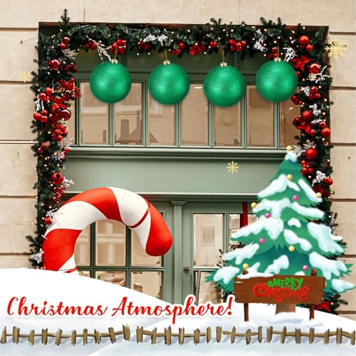 Liliful 4-Pack Large Outdoor Christmas Ornament Balls Glitter Green - Jumbo Fillable Xmas Tree Decorations
