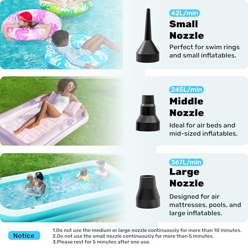 SLOOSH Electric Air Pump for Inflatables - Quick-Fill Inflator with 3 Nozzles