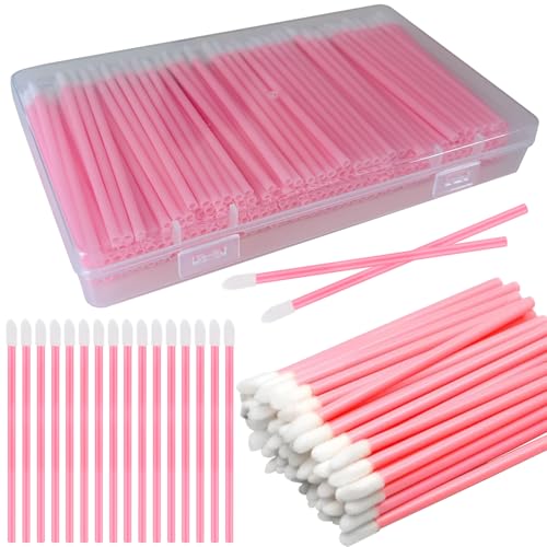 Aange 250 Pack Disposable Lip Wands with Case - Pink Doe Foot Lip Gloss and Concealer Applicators