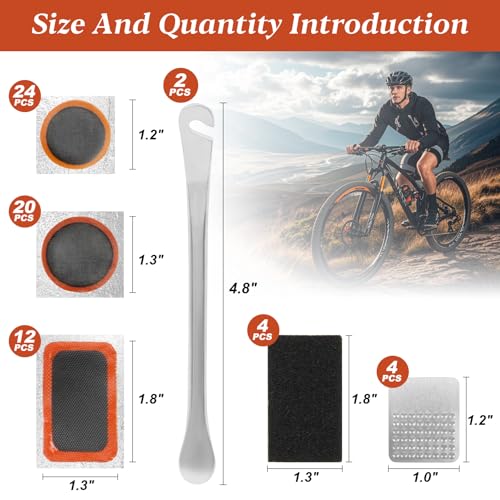 66PCS Bike Tire Repair Kit - Bike Tire Patch Kit with 56 Vulcanizing Patches, 2 Premium Stainless Steel Levers,Tools Inner Tube for Mountain Bike Accessories BMX Road Bicycle Ebike Scooter