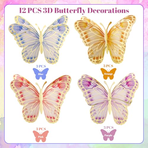 BESARME 12 Pcs Large 3D Butterfly Decorations - 9.8x7.1 in