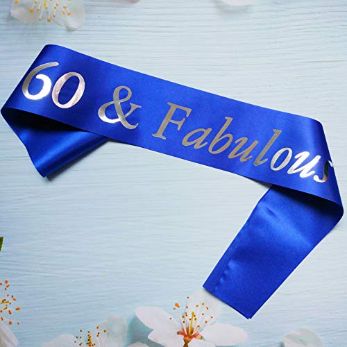 60th Birthday Sash - Silver & Blue '60 & Fabulous' for Men & Women