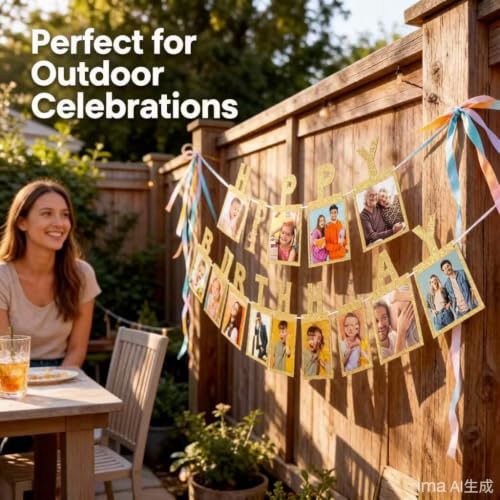 Gold Glitter Happy Birthday Banner with 4x6 Photo Slots