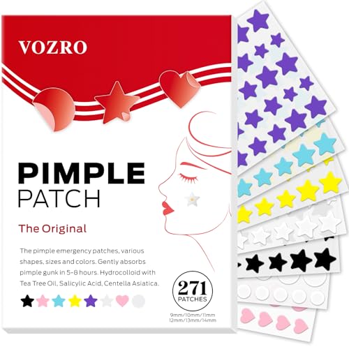 VOZRO Cute Pimple Patches - 271 Count Colorful Hydrocolloid Acne Stickers with Salicylic Acid & Tea Tree Oil