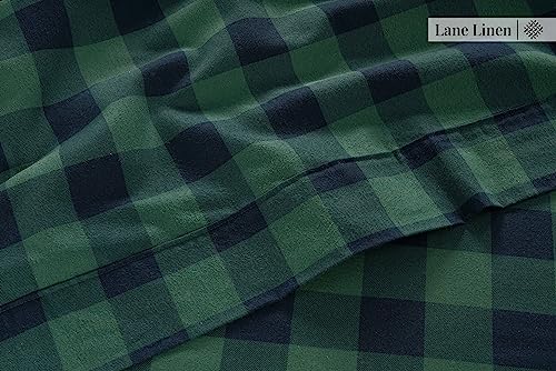 Cotton Flannel Sheets Set Cal King Size Green Buffalo Checks - Extra Soft & Cozy