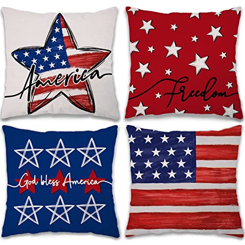 GEEORY 4th of July Pillow Covers - 18x18 Patriotic Decor Set of 4