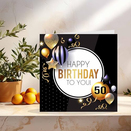 Gold & Black 50th Birthday Card for Men & Women - Eco-Friendly
