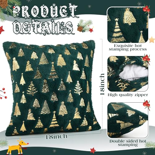 Amyhill Dark Green Christmas Tree Pillow Covers 18x18 - 2 Pack Plush