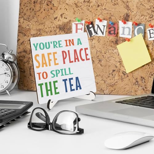 School Counselor Desk Sign Spill the Tea Wooden Office Decor 5x5