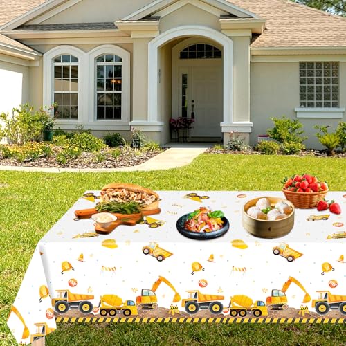 BOXOB Construction Tablecloths, 54x108 Inch Plastic Party Covers 2pcs