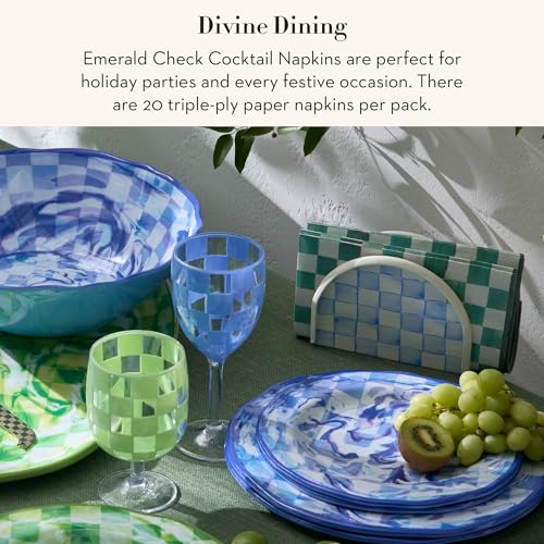 MacKenzie-Childs Green & White Check Cocktail Paper Napkins - Pack of 20