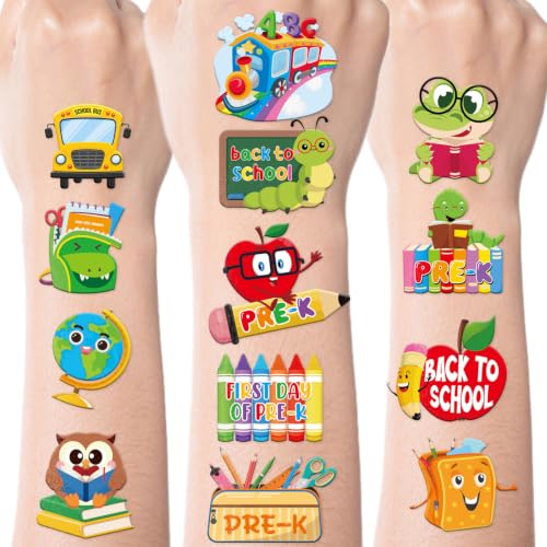 INCOK Back to School Temporary Tattoos - 8 Sheets of Cute Classroom Rewards and First Day Preschool Party Favors