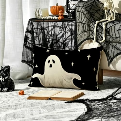 Halloween Throw Pillow Cover 12x20 - Spooky Ghost Design
