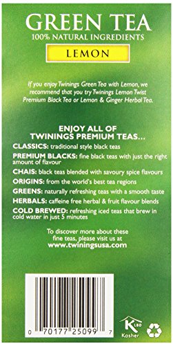 Twinings Green Tea with Lemon, Caffeinated Tea Bags - 20 Count