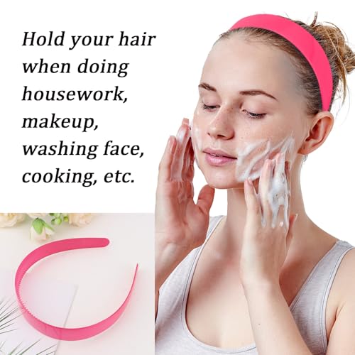 Wecoe 10pcs Rose Red 1-Inch Wide Plastic Headbands with Teeth for Women