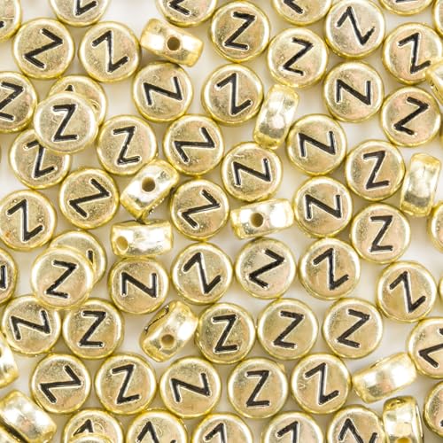 200pcs Gold Acrylic Letter Z Beads | 4x7mm for Bracelets & Jewelry