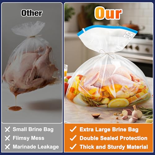 Large Turkey Brine Bags - 2 Pack, 26" x 22", Double Sealing