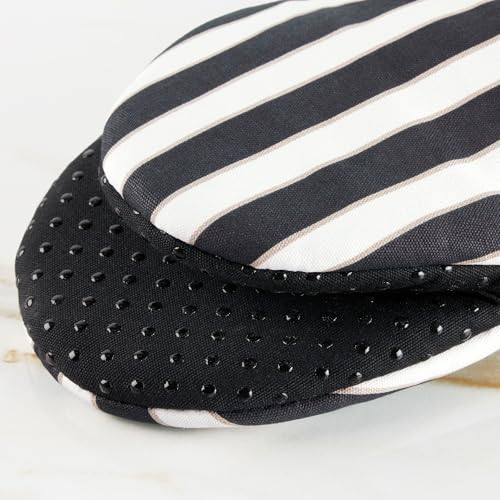 Kate Spade New York Botanical Stripe Mini Oven Mitt 2-Pack Set, 5.5" x 8", Black/Beige