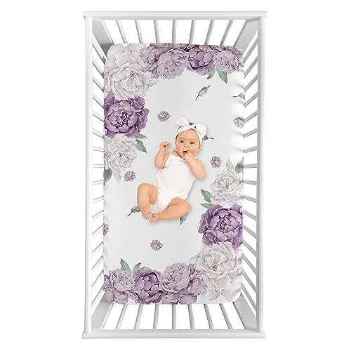 Sweet Jojo Designs Fitted Baby Crib Sheets (Boho Purple Floral) for Girls, Infant Nursery, Toddler Room - Standard Size (Photo Op, Lavender, Bohemian, Vintage, Watercolor, Shabby Chic, Farmhouse)