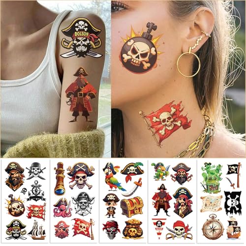 Waterproof Pirate Temporary Tattoos for Kids Birthday Party Favors