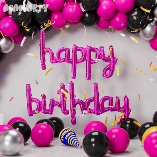 Hot Pink Happy Birthday Balloon Banner - 16 Inch Mylar Foil Decoration