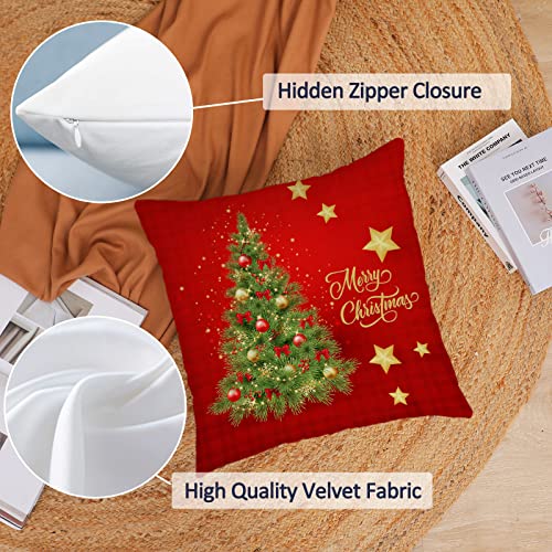 Neatee Living Christmas Pillow Covers 12x12 Set of 4 Velvet Xmas Cushions